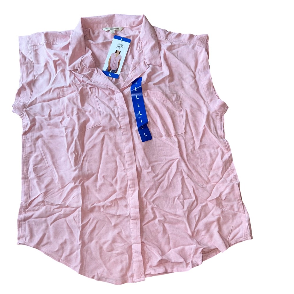 Jachs Girlfriend Pink Sleeveless‎ Button Up Shirt Top Women's Size L NEW light